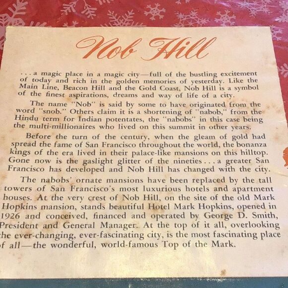 Vintage top of the mark Nob Hill, San Francisco postcard, fold out map, matchboo - Picture 8 of 9